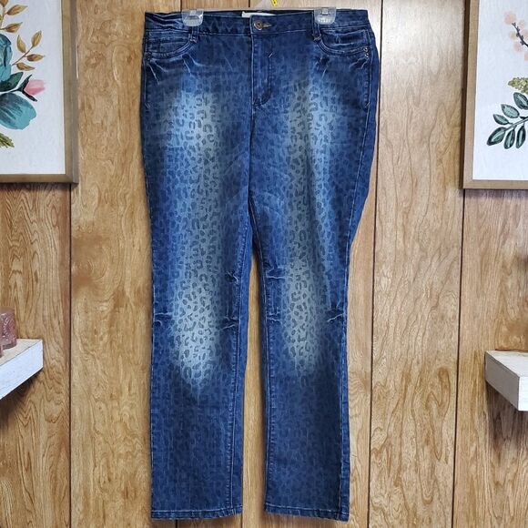 Fashion Bug Leopard Print Jeans Size 16 - Picture 1 of 7